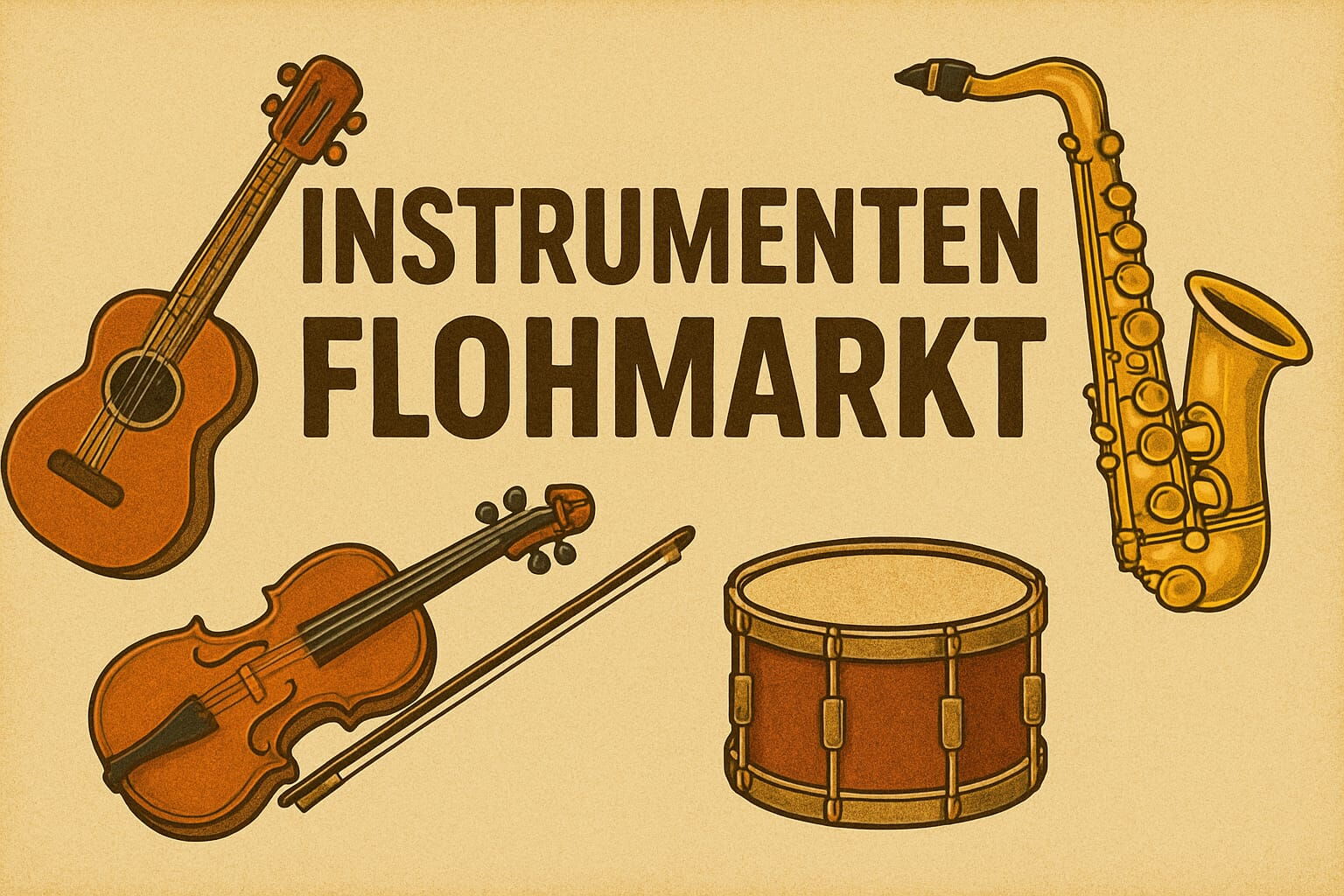 Poster mit Musikinstrumenten für einen Instrumentenflohmarkt