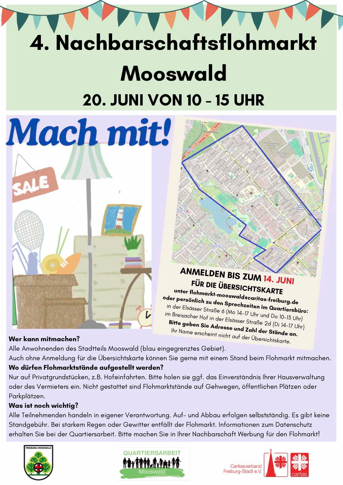 Flyer zum Nachbsrschaftsflohmarkt Freiburg Mooswald