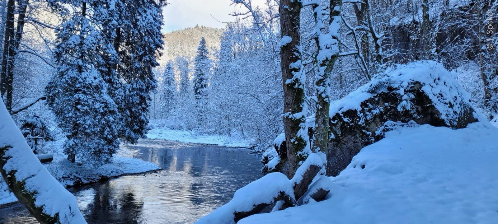 Fluss Wutach in der Wutachschlucht im Winter bei Schnee