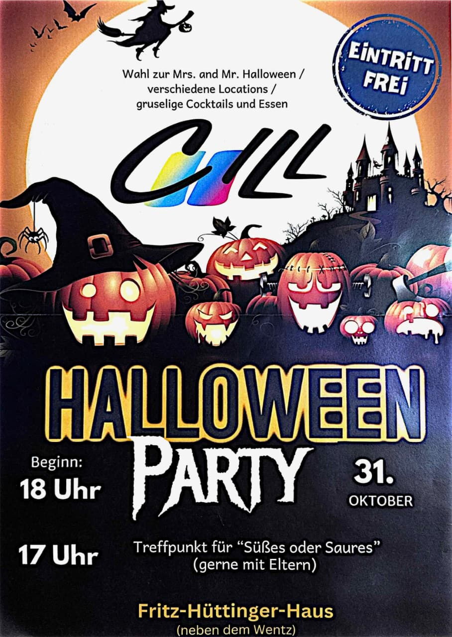 Flyer Halloween-Party 2023 im Jugendclub Chill in Freiburg