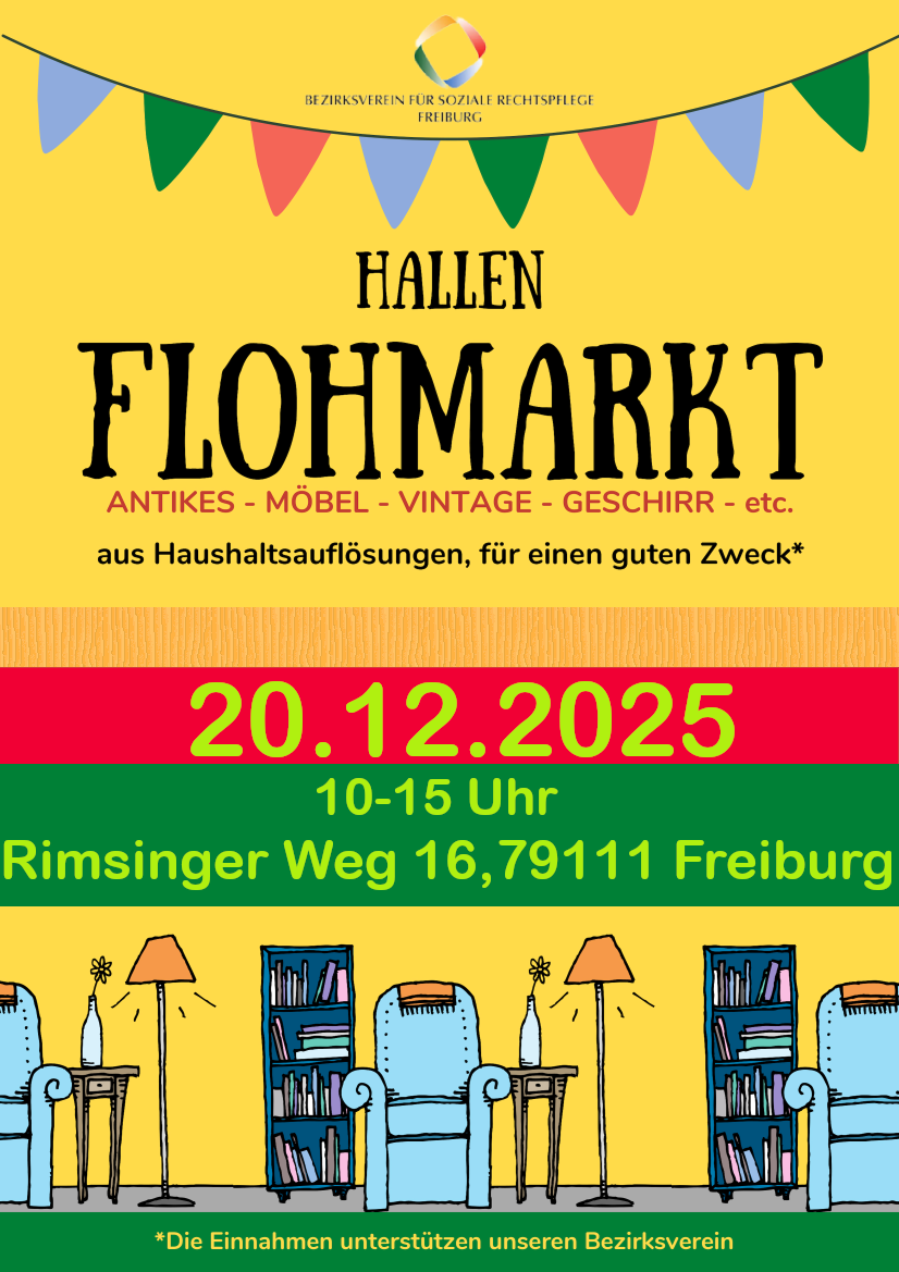 Flyer zum Hallen-Weihnachtsflohmarkt am 20.12.2025 Arbeitsprojekt Rimsinger Weg 16 in 79111 Freiburg