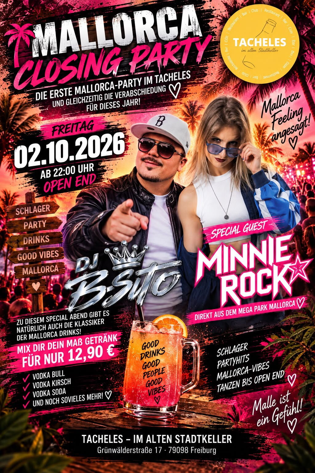 Flyer Mallorca Closing Party am 02. Oktober 2026 im Tacheles Freiburg