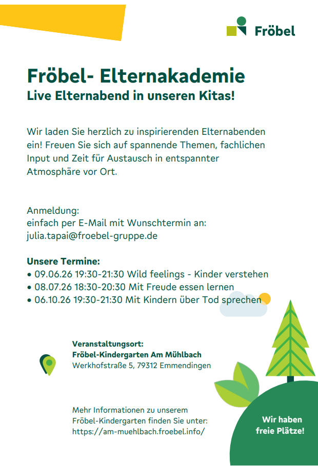 Fröbel- Elternakademie Live Elternabend in unseren Kitas!