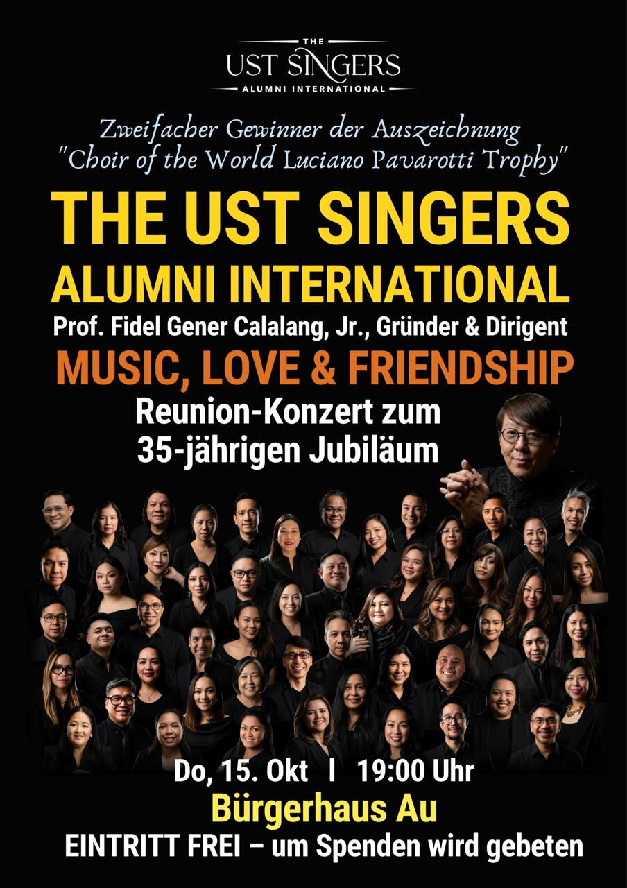 Flyer zu UST Singers Reunion Concert am 15. Oktober im Bürgerhaus Au