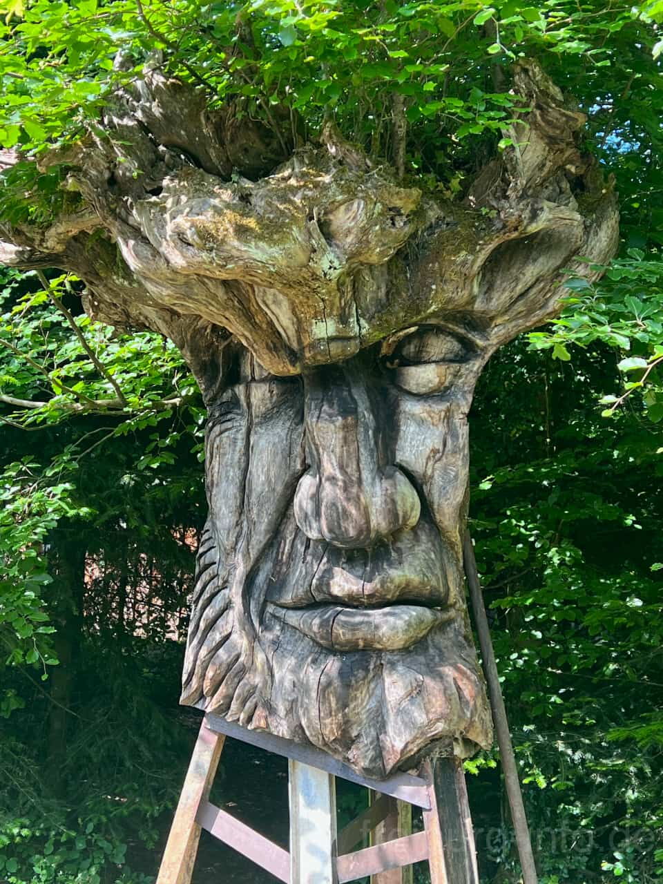 Holzschnitzerei auf dem Waldmenschen Skulpturenpfad