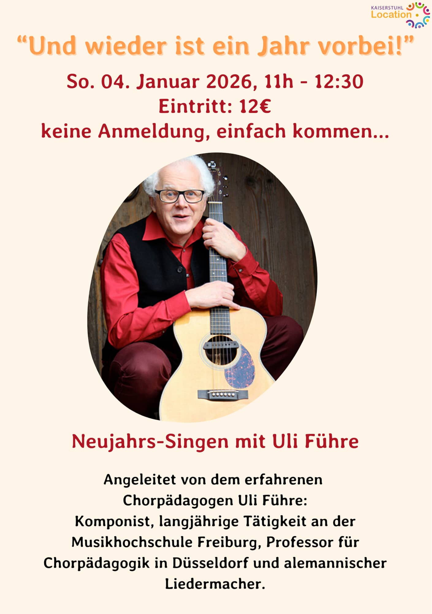 Flyer Neujahrs-Singen mit Uli Führe in der Kaiserstuhl Location in Ihringen