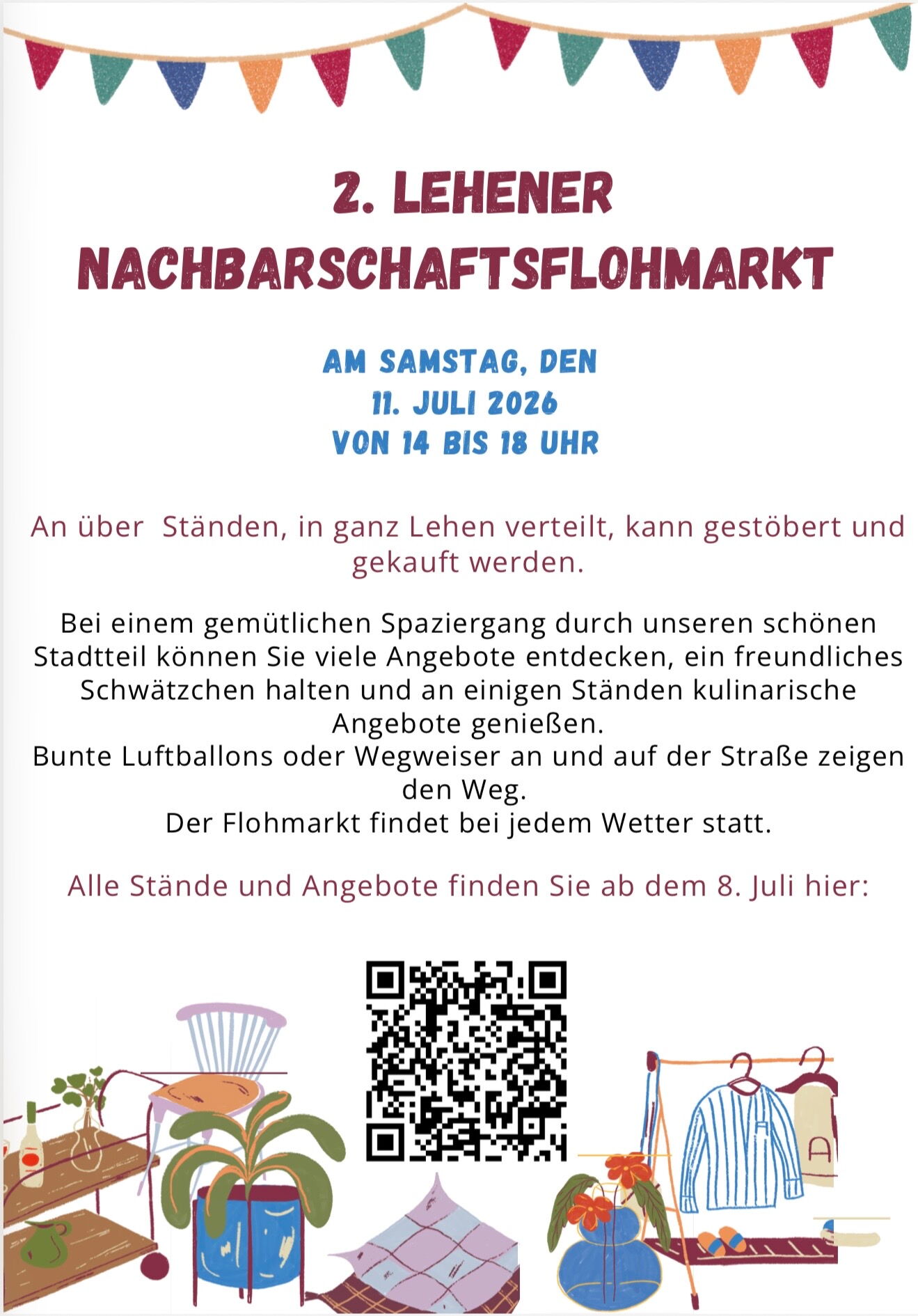 Plakat zum 2. Lehener Nachbarschaftsflohmarkt in Freiburg Lehen
