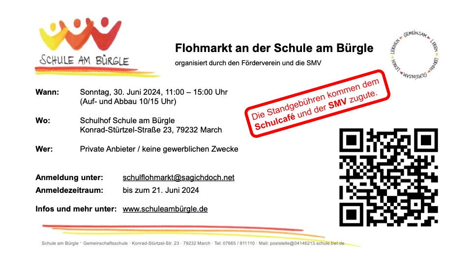 Flyer Schulflohmarkt am Bürgle in March 2024