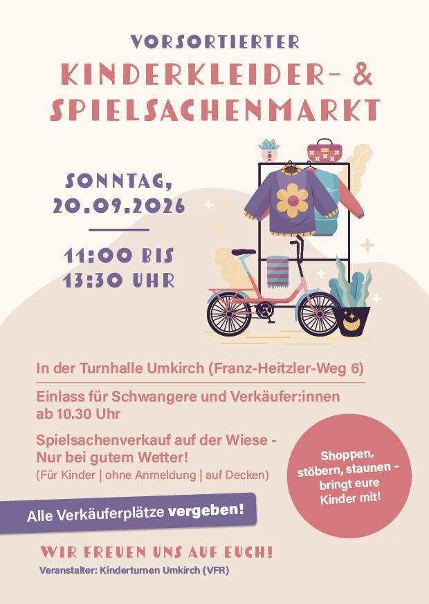 Flyer Kinderkleidermarkt Turnhalle Umkirch am 20.09.2026