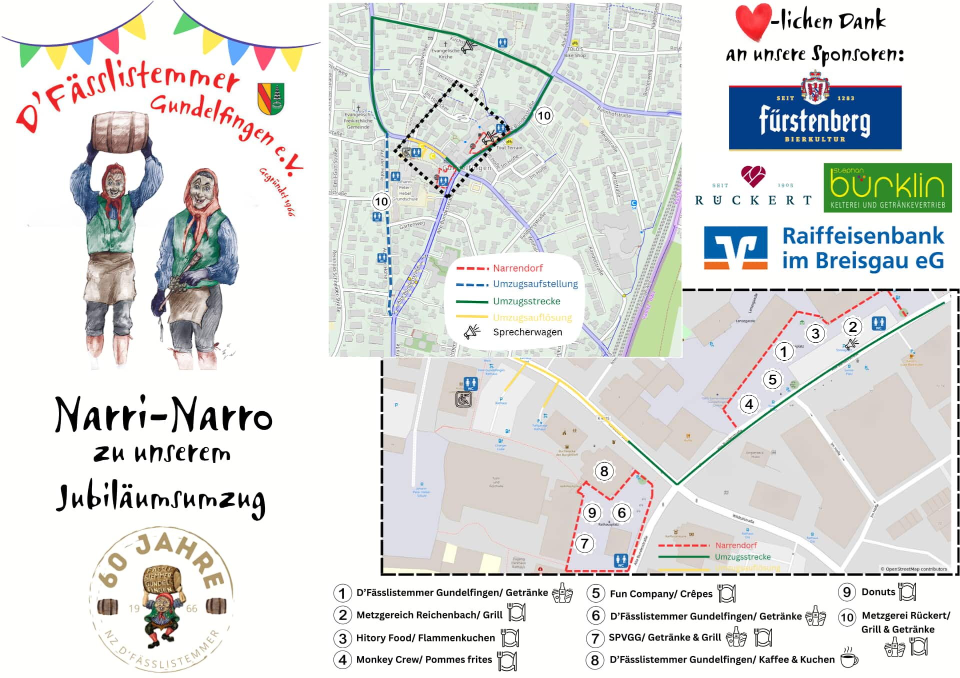 Flyer zum großen Jubiläums-Fasnetsumzug am 01. Februar 2026 in Gundelfingen