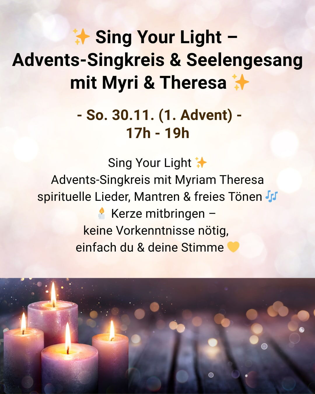 Flyer Sing Your Light - Advents-Singkreis in der Kaiserstuhllocation Ihringen