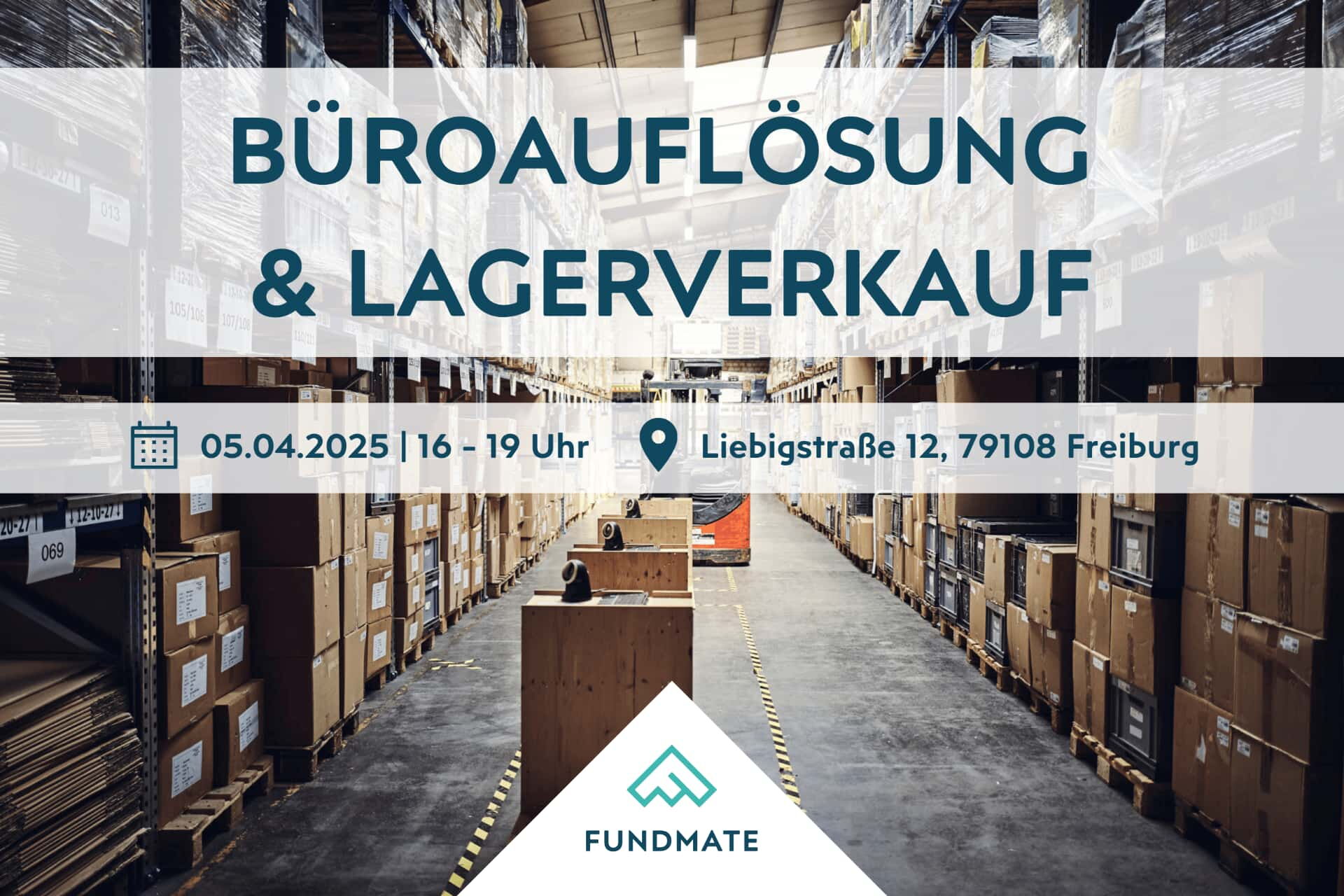Flyer FUNDMATE Büroauflösung und Lagerverkauf am 05.04.2025