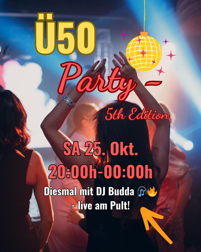 Flyer Ü50 Party in der Kaiserstuhl Location in Ihringen