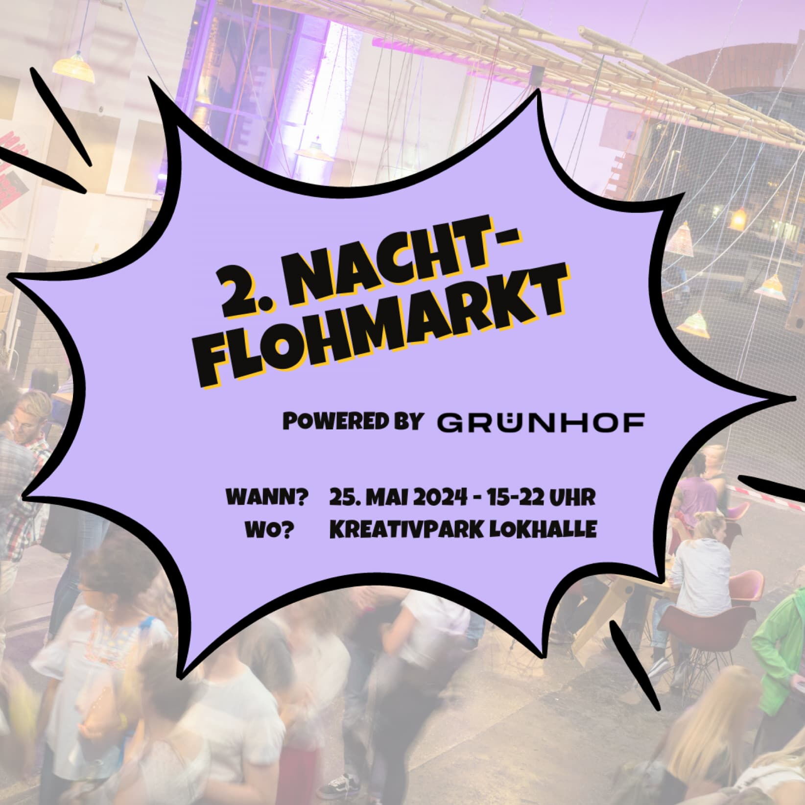 Flyer für den Nachtflohmarkt im Kreativpark Lokhalle